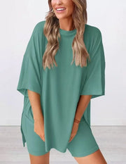 2025 Summer Casual Oversized Shirts Shorts Matching Women's Two Piece Lounge Set
