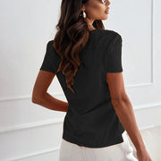 Women's Solid V-Neck Short Sleeve Tops