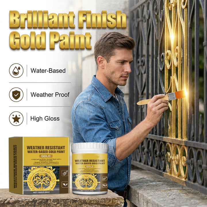 🥳2026 HOT SALE🥳💞50K+ SOLD!🏠✨ 50% OFF! Weather Resistant Gold Paint – Water‑based. brilliant shine. Safe for metal. wood & stone. Lasts rain or shine! 🖌️💛