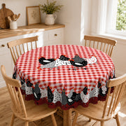 ⏳Time-Limited Special⏰Farmhouse Rooster Tablecloth – Red Buffalo Plaid Chicken Table Cover, Spill Proof & Scalloped Lace Edge ✨