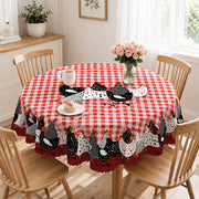 ⏳Time-Limited Special⏰Farmhouse Rooster Tablecloth – Red Buffalo Plaid Chicken Table Cover, Spill Proof & Scalloped Lace Edge ✨