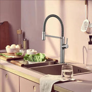 Spring Pull-Down Kitchen Faucet Brass Hot Cold Mixer Rubber Tube Tap
