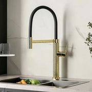 Spring Pull-Down Kitchen Faucet Brass Hot Cold Mixer Rubber Tube Tap