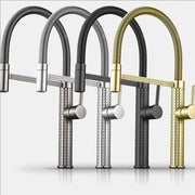 Spring Pull-Down Kitchen Faucet Brass Hot Cold Mixer Rubber Tube Tap