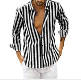 Spring summer men's polyester striped button shirt